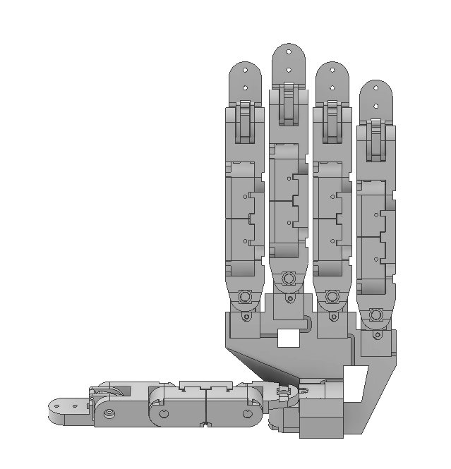 Mid-term CAD with a straight, link-driven thumb