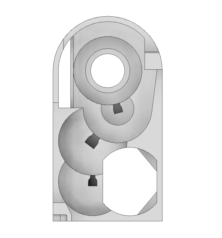 CAD of the gear train laid out inside the redesigned frame